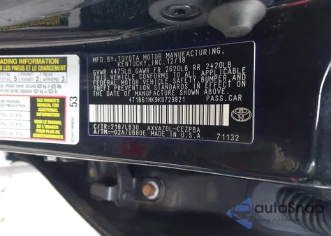 2019 Toyota Camry Xse z USA, uszkodzony, nr VIN 4T1B61HK9KU729821